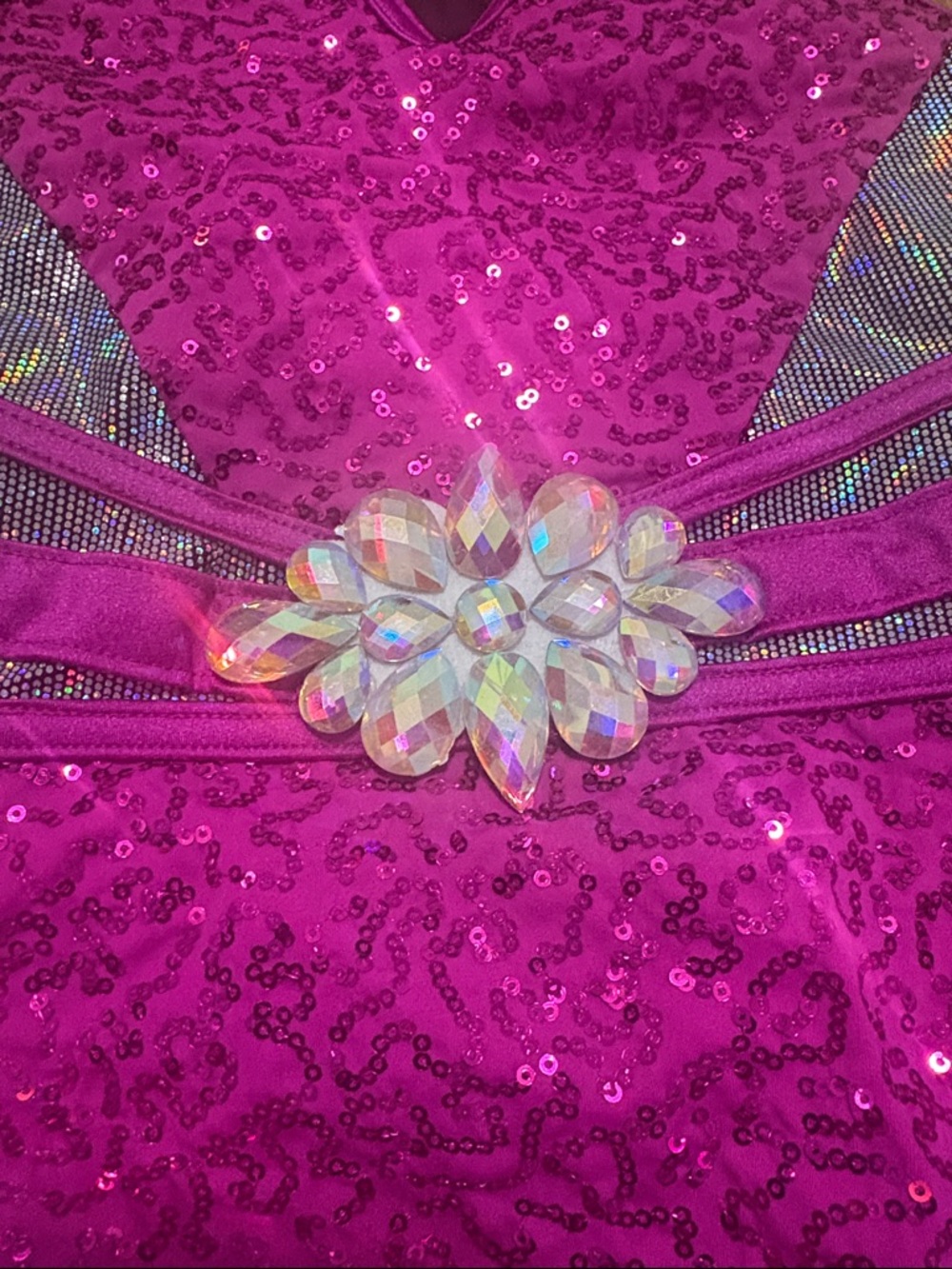 Weissman Magenta Sequin Dance Costume with Iridescent Panels - Picture 5 of 5